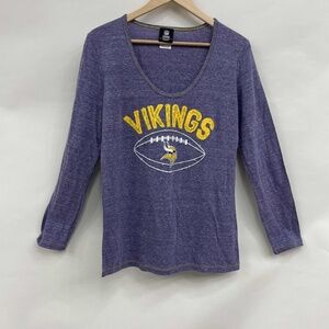 NFL‎ Vikings Heather Purple Graphic Print Super Soft Long Sleeve T-Shirt Large
